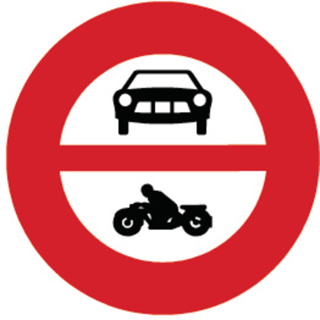 Signal 2.13 Verbot für Motorwagen und Motorräder