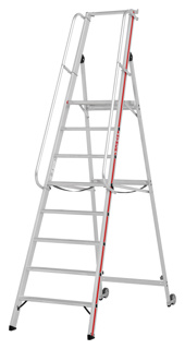 Plattformleiter mit Rollen und Geländer