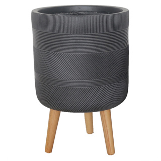 Pflanzgefäss "Eros" mit Holzbeinen anthrazit